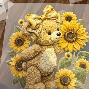 Sunflower Teddy Bear Decorative Panel - Yellow Bear with Bow